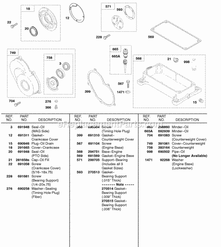 Counterweight Engine Base Diagram and Parts List for 327431-0131-01  Briggs and Stratton Engine
